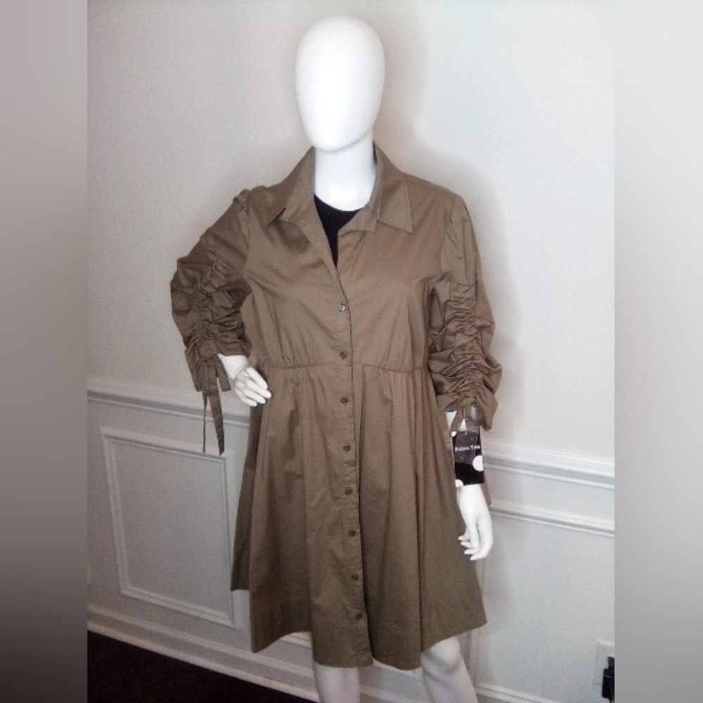 Women's MaisonTara 3/4 Sleeve Collared Shirt Dress, SizeXL, Olive, NEW - Picture 12 of 16